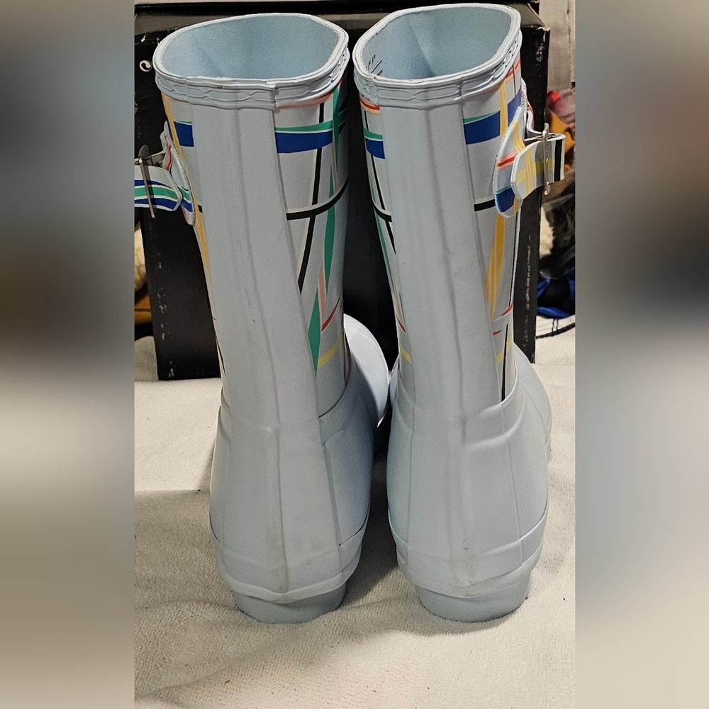 Hunter Original Short Rain Boots Rock Tartan Boat Blue US Women's Size 7 NEW - Picture 4 of 7